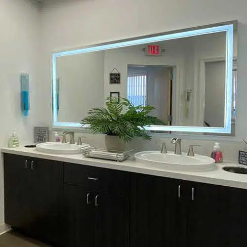The clean and modern restrooms at North Shore Orthodontics in Smithtown NY